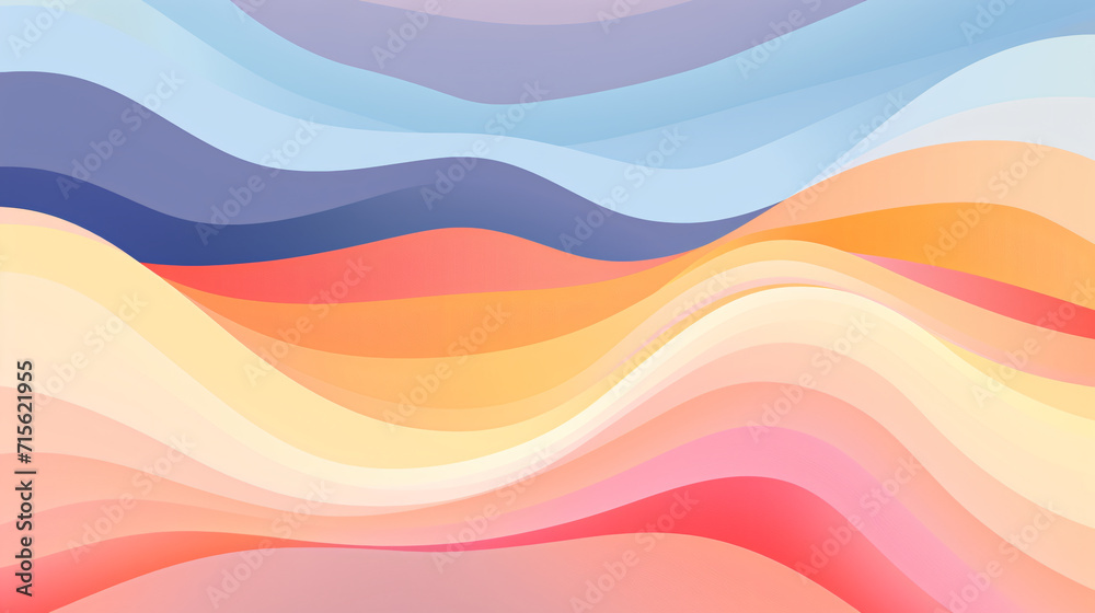 a pastel wavy line pattern, in the style of colorful abstract landscapes, shaped canvas, flat color blocks