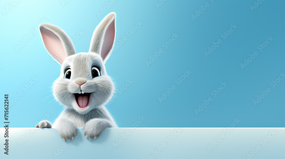 Obraz premium Happy easter day, Rabbit bunny hide behind blue backdrop