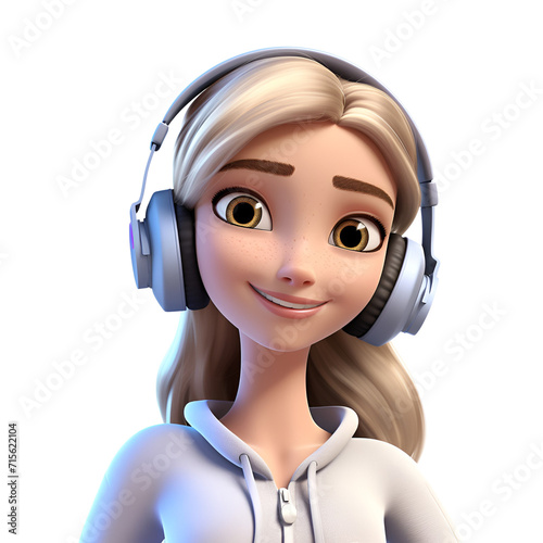 Listening to music, the animated girl with headphones becomes a lofi character, Isolated on Transparent Background, PNG