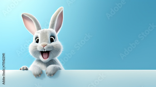 Happy easter day, Rabbit bunny hide behind blue backdrop