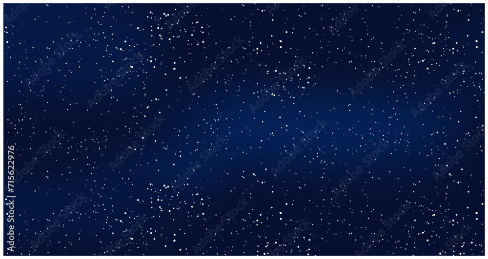 Realistic starry sky with blue glow, starry night with shiny stars, cosmos and galaxy, vector - obrazy, fototapety, plakaty 