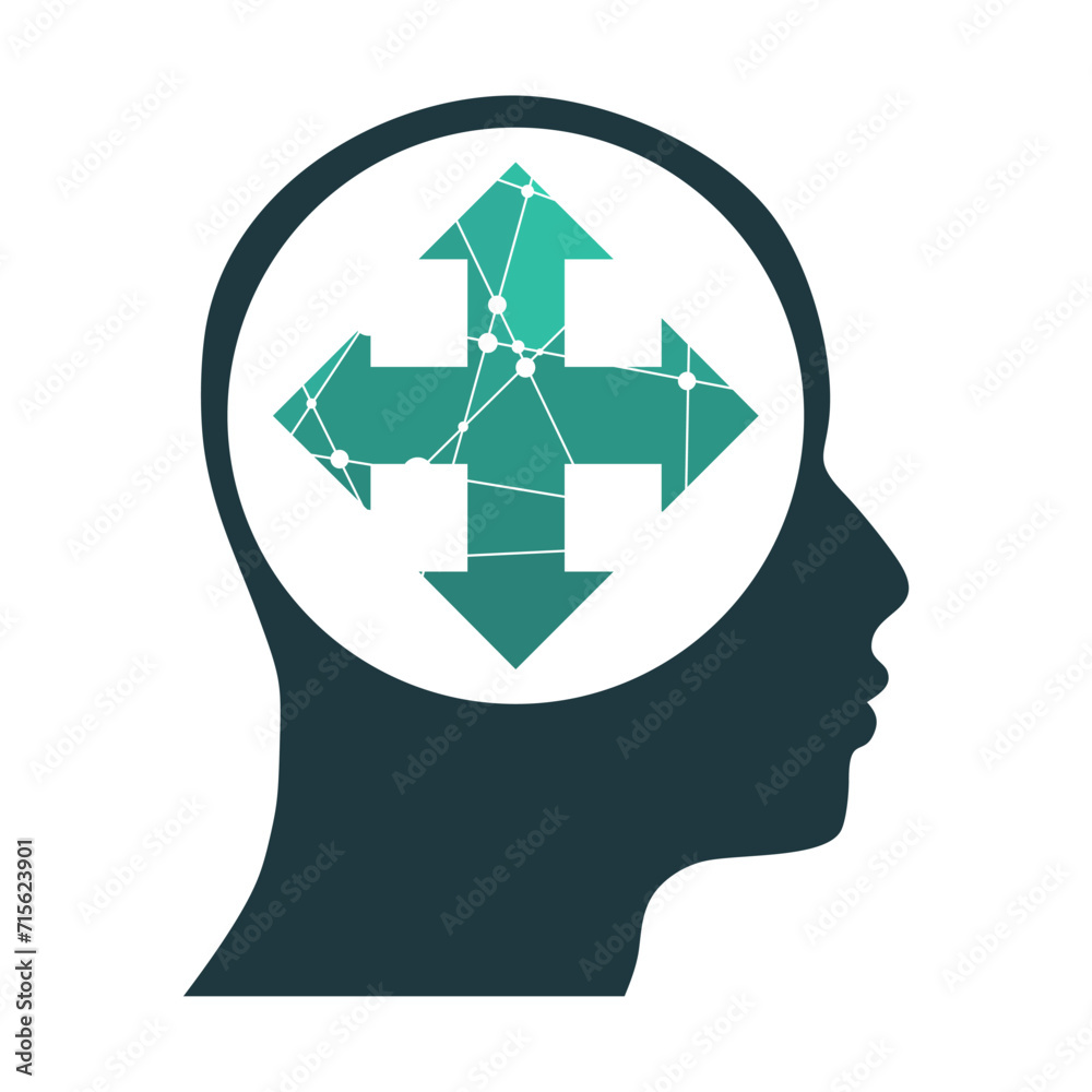 Thinking process. Arrow lines from human head. Business solution, possible idea variant, various flexible. What If problem solving ways Thinking process. Arrow lines from human head. Business solution, possible idea variant, various flexible. What If problem solving ways