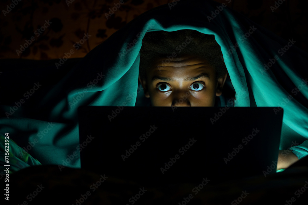 AI generated picture of man checking smartphone at night and scrolling through social media