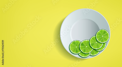 Lime wedges on a white plate. Vector illustration. Sketch for creativity.