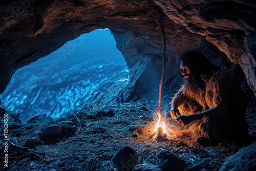 Chronicles of prehistoric life: primitive man, delving into the mysteries of early human existence, tools, culture, and survival in the ancient epochs of our evolutionary past photo