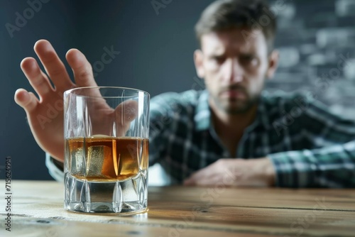 Desperate alcoholic man with alcoholism and alcohol addiction problems. photo