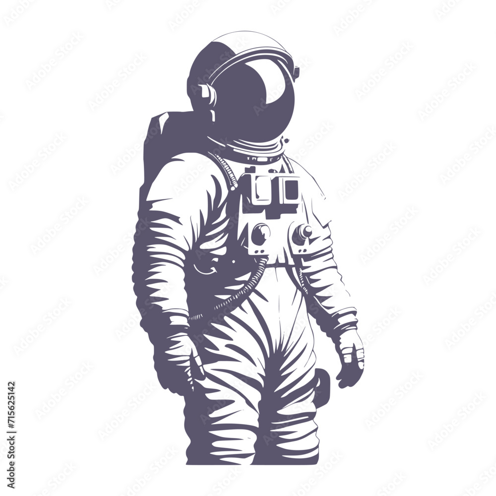 Astronaut monochrome sketch. Spaceman figure. Astronaut cosmic traveler concept.