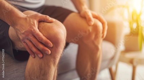 Man suffering from knee pain. Joint problems and arthritis. Health and medical concept.