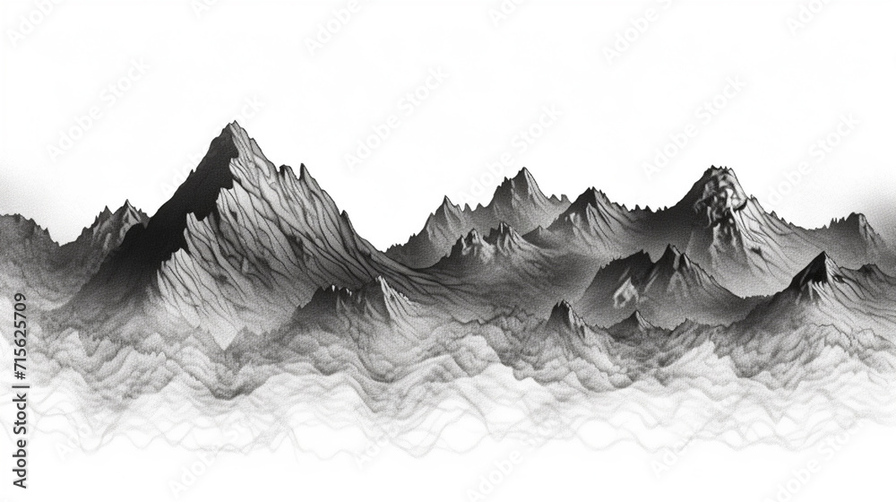the black pencil sketch of a mountain