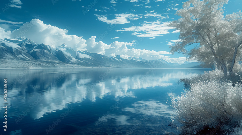 lakeside photonegative refractograph where colors are the smiles of nature. AI generative lakeside photonegative refractograph where colors are the smiles of nature. AI generative