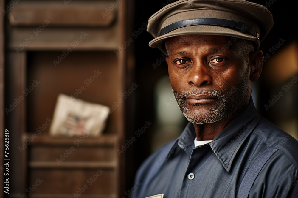Export postal worker standing workplace delivery center Generative AI picture Export postal worker standing workplace delivery center Generative AI picture