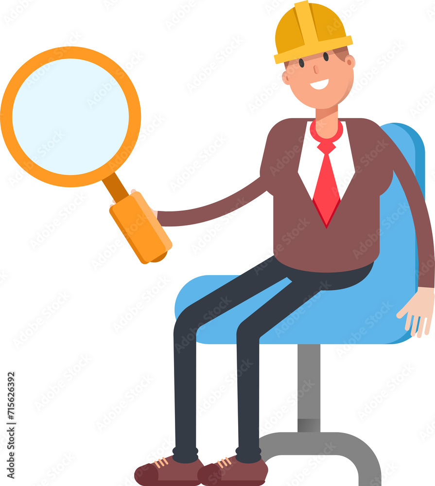 Engineer Character Sitting and Holding Magnifier
Engineer Character Sitting and Holding Magnifier