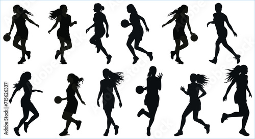 Basketball Player and Running Woman Silhouettes on White., Basketball player © Creative_Design