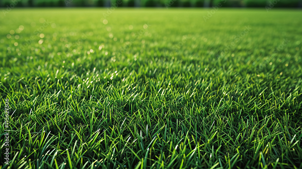 Close up view of green grass on the sportive field Close up view of green grass on the sportive field