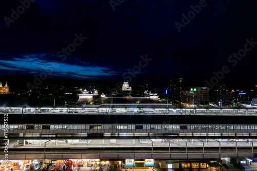福山城と福山駅 夜景(広島県福山市)