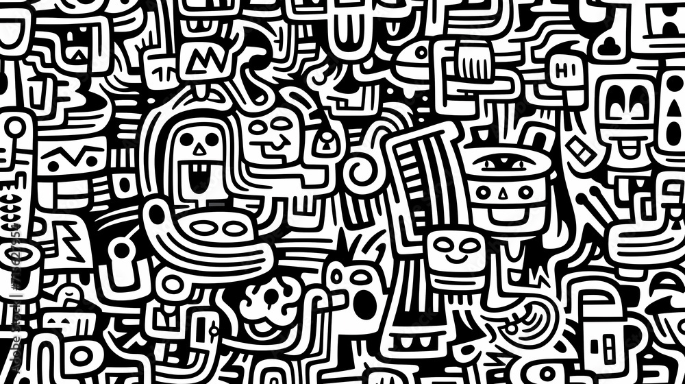 Funny doodle seamless pattern, artistic background Funny doodle seamless pattern, artistic background