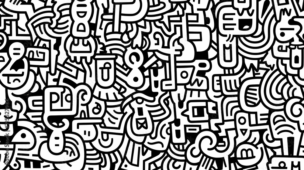 Fototapeta premium Funny doodle seamless pattern, artistic background