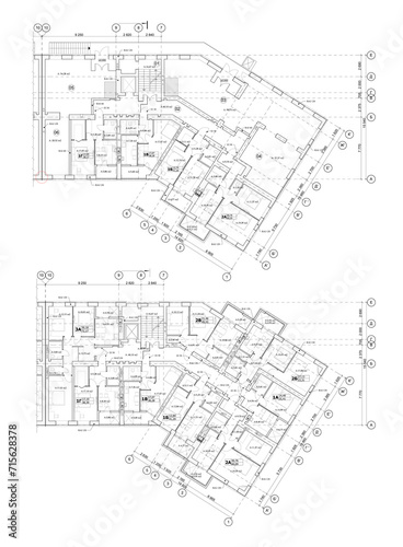 Vector architectural project of a multistory building floor plan 