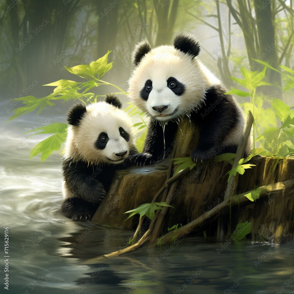 Fototapeta premium Nice color panda bears picture