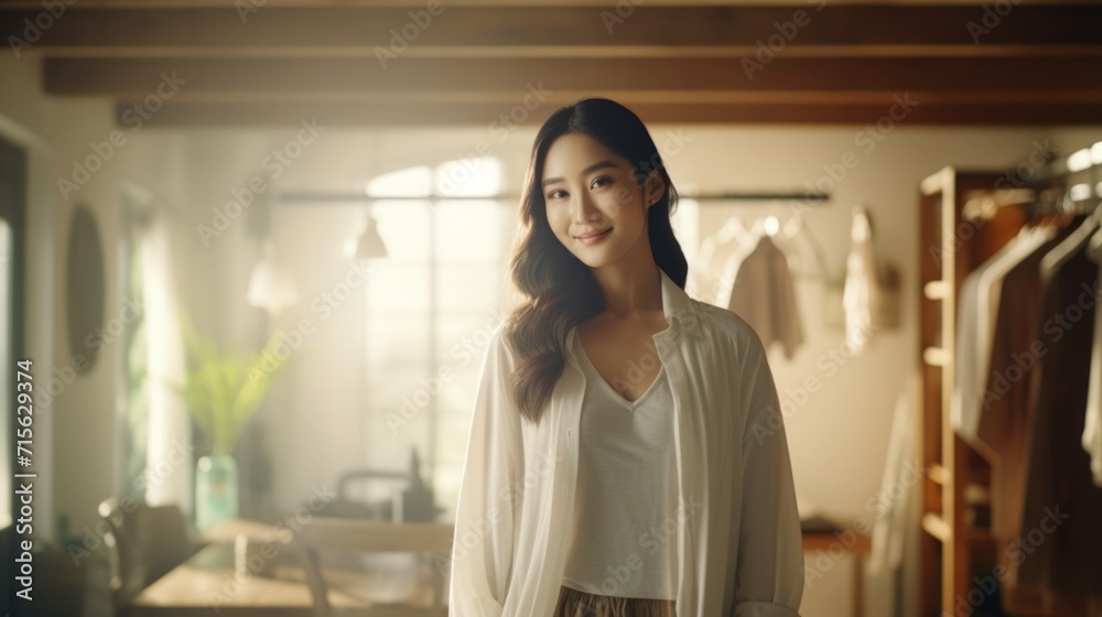 Passionate young Asian designer tailor girl in home tailor business