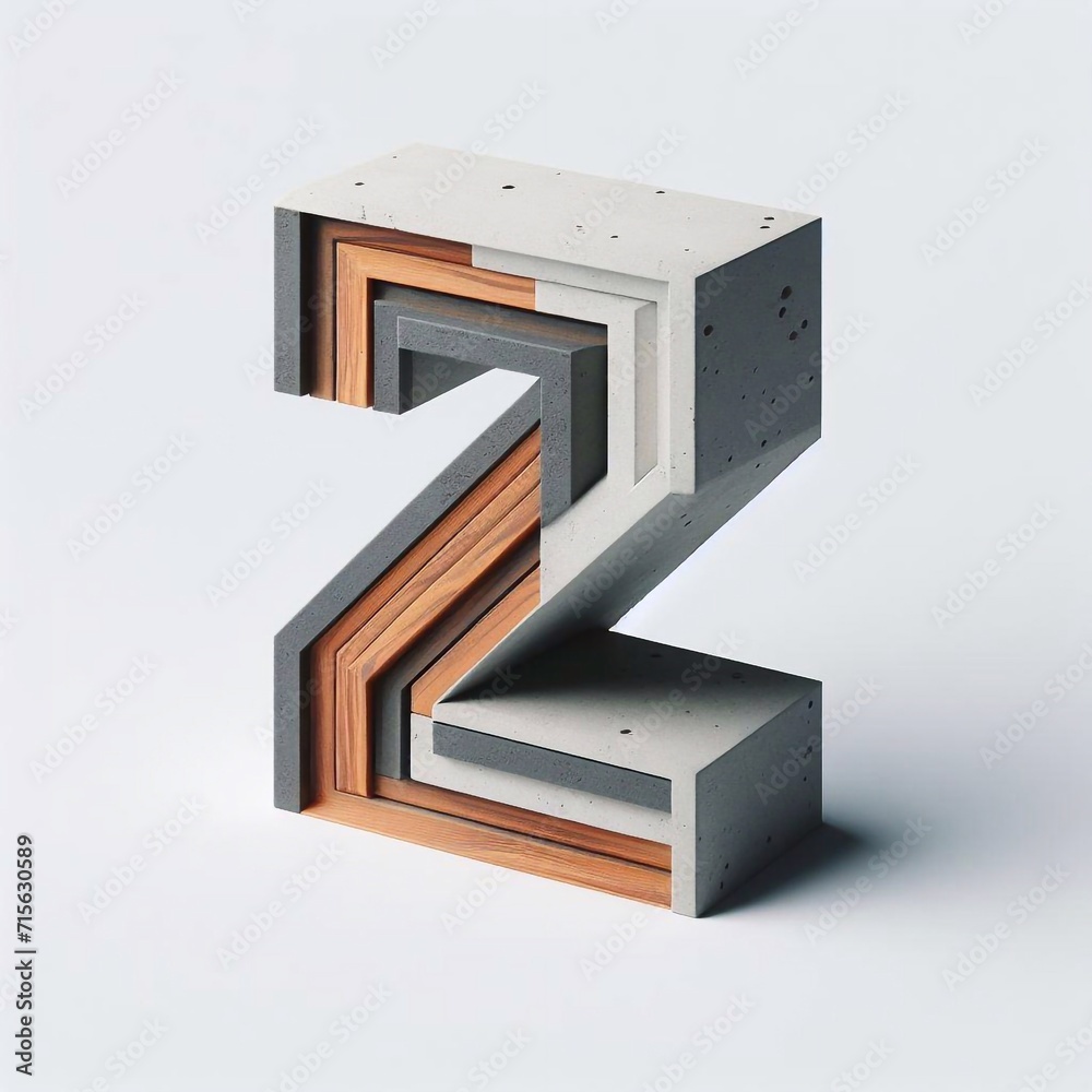 Z letter shape created from concrete and wood. AI generated illustration