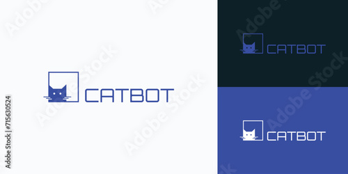 Vector logo design illustration of futuristic modern cat robot technology.