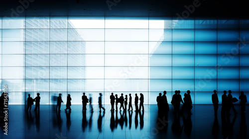 Business people in silhouette walking in an abstract urban background made of steel and glass. 