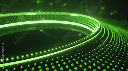  green torus with a smooth surface and dotted lights creates a vibrant green glow on a dark background