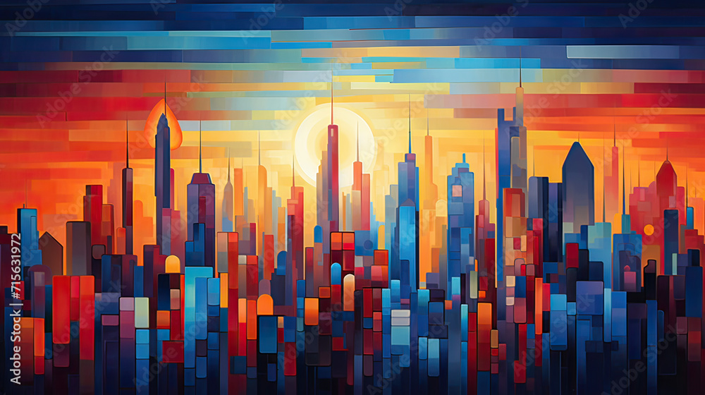 Bold Sunset Skyline Abstraction Background Ai Generative