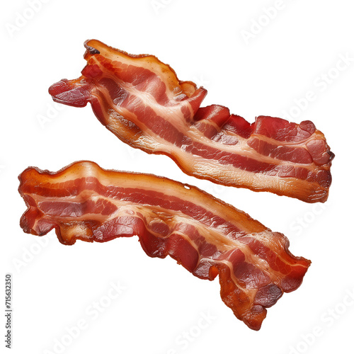 Couple of cooked bacon rashers isolated on a transparent background 