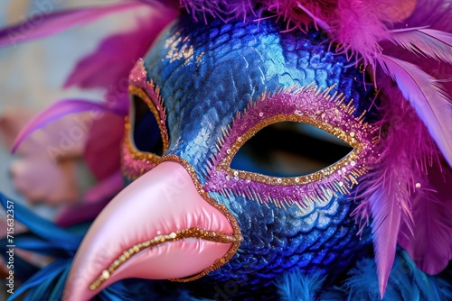Carnival Mardi Gras mask in form of bird. Generative AI