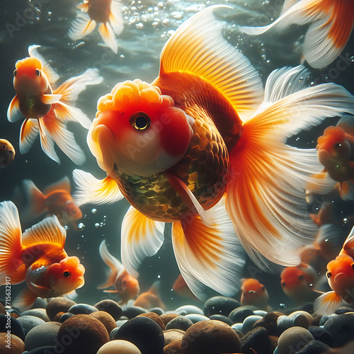 Graceful Goldfish: Close-Up View of a Swim in Crystal Clear Waters