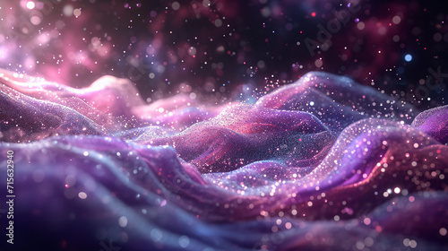 Abstract visualization of sound and music with waves of light particles. photo
