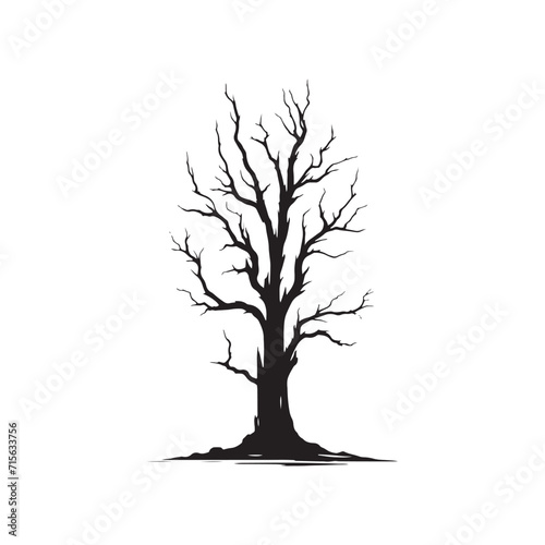 Silent Woodland Sonata  Snag Tree Silhouette Collection Playing a Silent Sonata in Nature s Enigmatic Woodland - Horror Tree Illustration - Minimalist Tree Vector - Dry Tree Illustration 