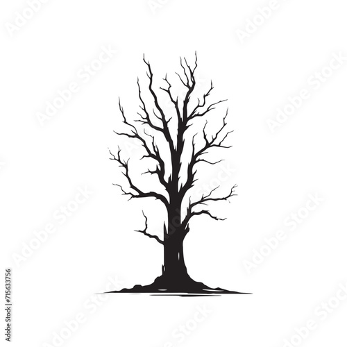 Silent Woodland Sonata: Snag Tree Silhouette Collection Playing a Silent Sonata in Nature's Enigmatic Woodland - Horror Tree Illustration - Minimalist Tree Vector - Dry Tree Illustration

