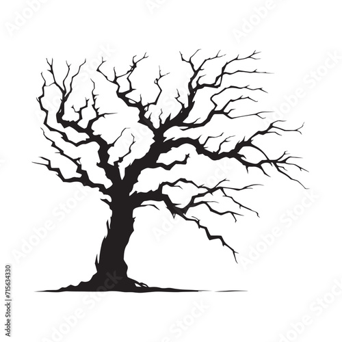 Arboreal Enigma: A Symphony of Snag Tree Silhouettes Dancing in Nature's Silent Embrace - Snag Tree Vector - Dry Tree Silhouette - Horror Tree Silhouette
