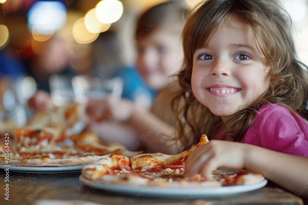 kids eating pizza sitting at a table