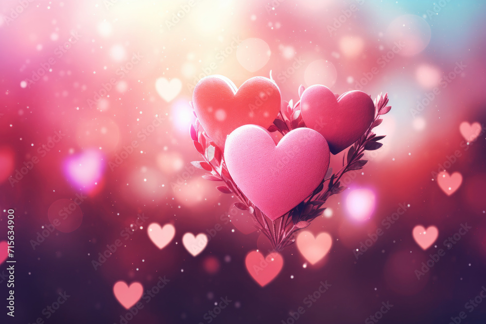 Valentine's Day Colorful Hearts Love on Gradient Blur Background. Beautiful Heart Romantic, Lovely Wallpaper for Women's Day, Birthday, Wedding, Anniversary