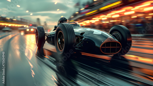 A classic racecar in action, artist's impression. Suitable for sports events, automotive promotions, and vintage-themed designs. photo