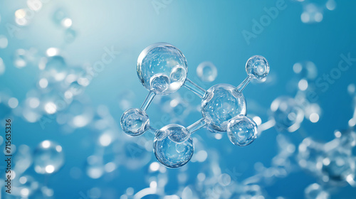 Transparent hydrogen H2 molecules on an abstract blue canvas