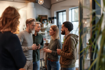 group of people talking in creative office.