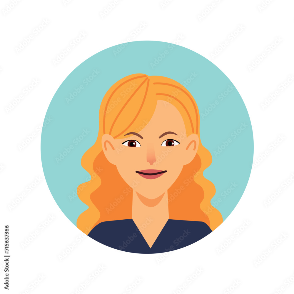 Avatar of person in the cartoon style. This delightful illustration of a woman's avatar create a lasting impression against the captivating blue background. Vector illustration. Avatar of person in the cartoon style. This delightful illustration of a woman's avatar create a lasting impression against the captivating blue background. Vector illustration.