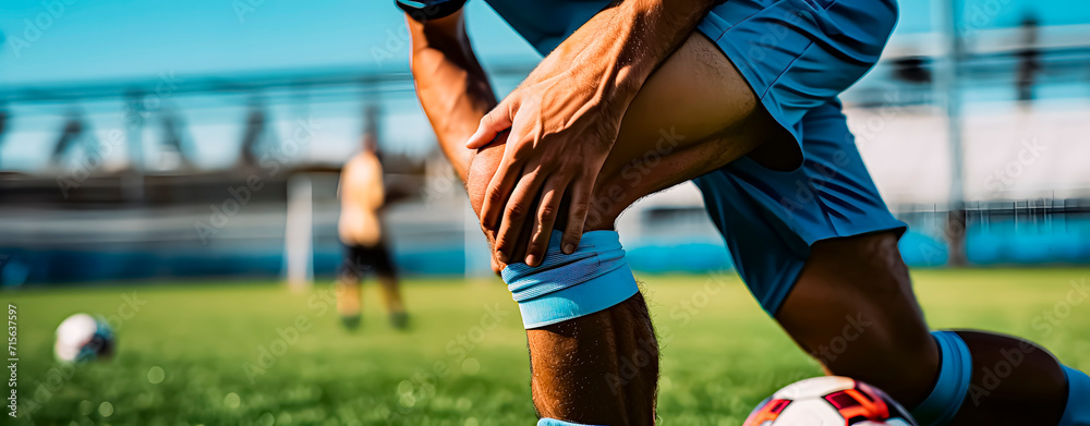 Cruciate knee ligament injury in a footballer - obrazy, fototapety, plakaty 
