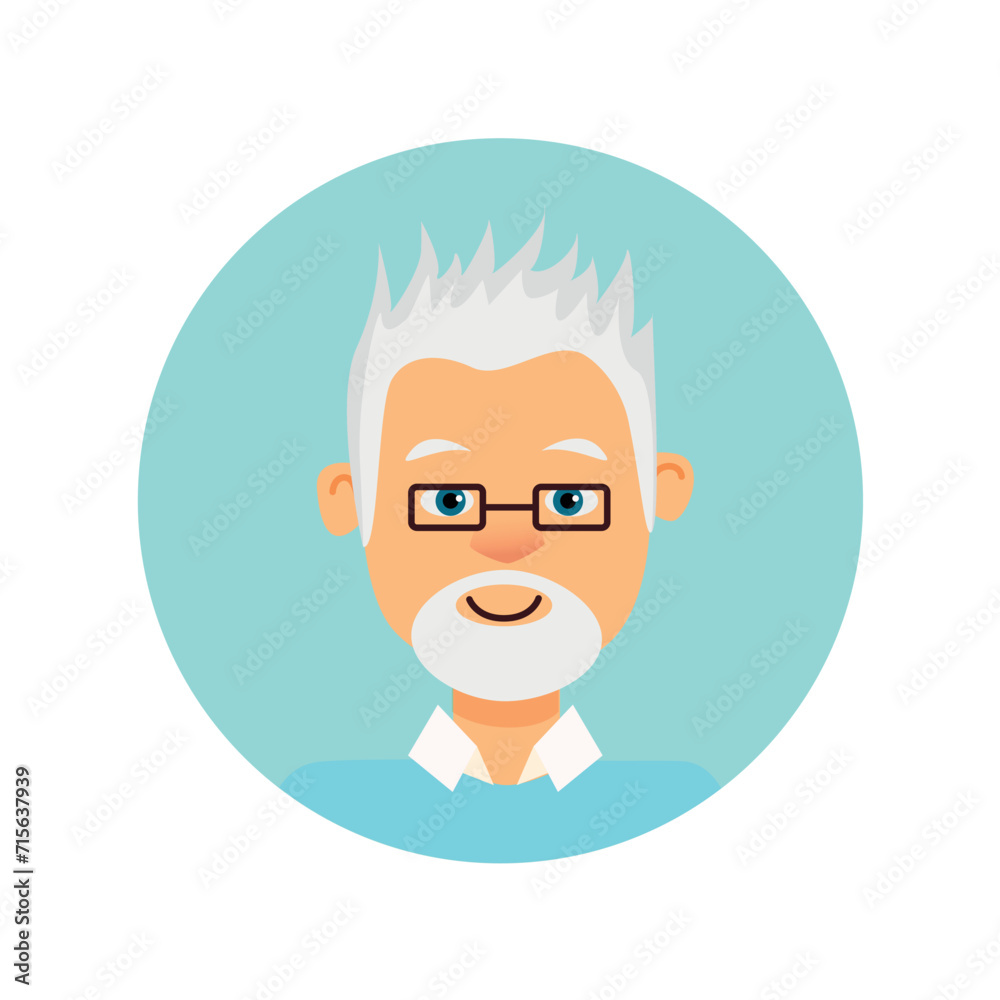 Avatar of person in the cartoon style. An artful man's avatar with a unique cartoon design create a visually appealing and charismatic image against the blue canvas. Vector illustration. Avatar of person in the cartoon style. An artful man's avatar with a unique cartoon design create a visually appealing and charismatic image against the blue canvas. Vector illustration.