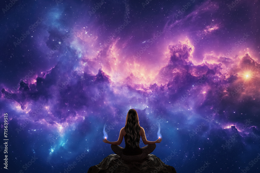 Yoga woman in the universe	