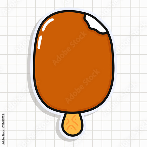 Cute funny Ice cream sundae sticker. Vector hand drawn cartoon kawaii character illustration icon. Isolated on background Ice cream sundae card character concept