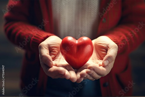 Woman s Day  Elderly People Holding a Red Heart in Their Hands. People  Age  Family  Love  and Health Care Concept for Valentine s Day  Mother s Day