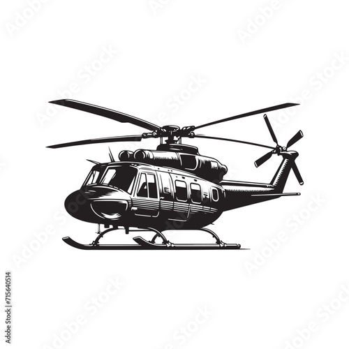 Ethereal Ascent: Helicopter Silhouettes Achieving an Ethereal Ascent in the Boundless Sky - Helicopter Illustration - Minimalist Helicopter Vector - Aircraft Illustration
