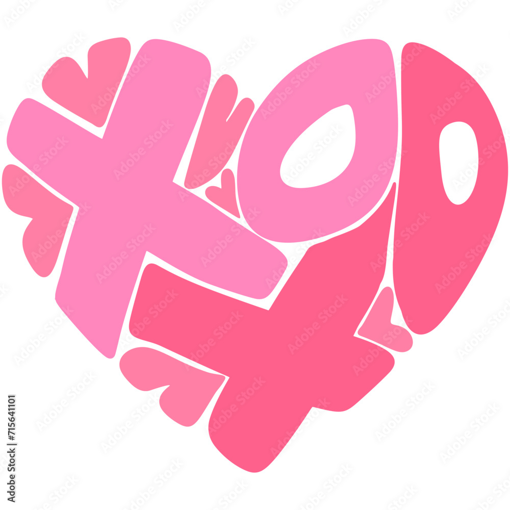 Heart Shape Valentine's Day Hand Drawn Lettering, XO XO Heart Shape Valentine's Day Hand Drawn Lettering, XO XO