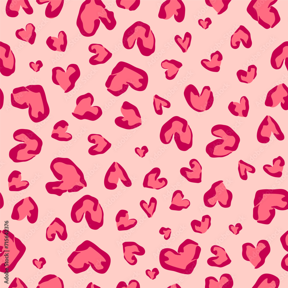 Heart Pink Leopard Print, Valentine's Day Seamless Pattern
